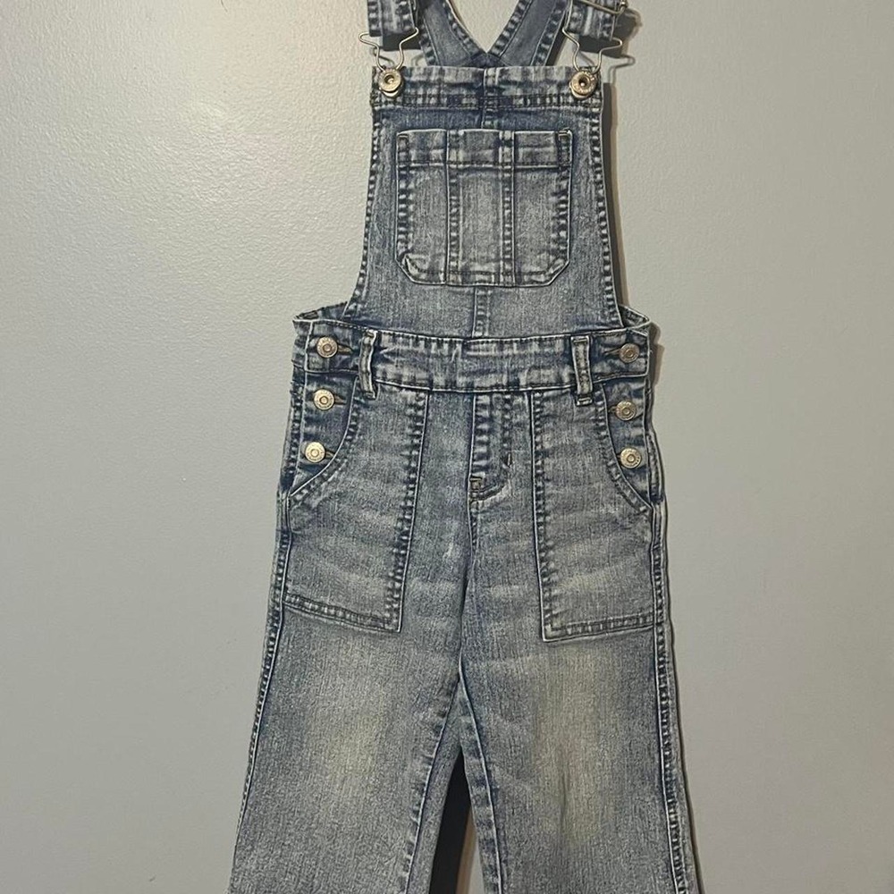 Jordache Vintage 90s Girls Denim Jeans Bib Overalls Wide Leg Blue XS 4/5